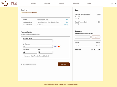 Daily UI 002 - Credit Card Checkout (ChaDao) checkout form daily ui 002 dailyui desktop ecommerce logo simplistic ui