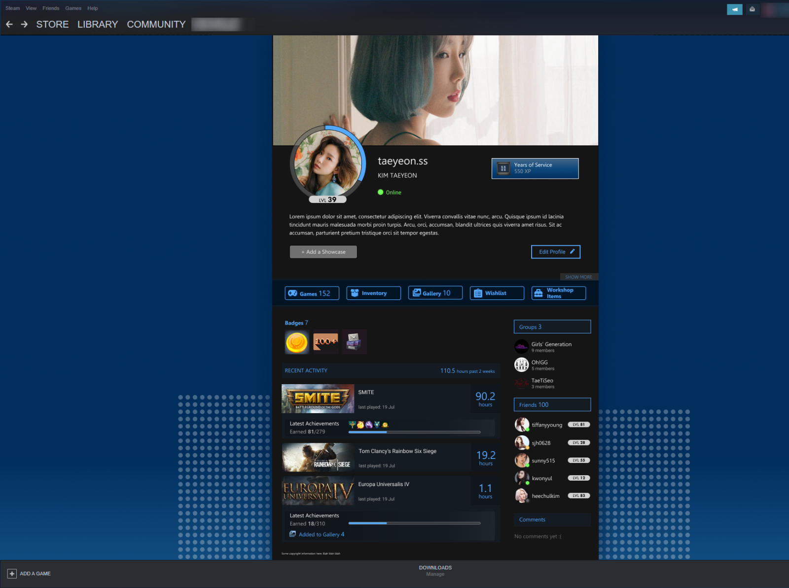 DailyUI006 - User Profile (Steam Profile Redesign)