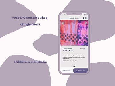 DailyUI 012 - E-Commerce Shop (Single Item) (Lamin Dana) dailyui dailyui 012 ecommerce malaysia mobile app mobile design purple sarawak shop textiles