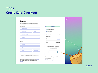 DailyUI #002 - Credit Card Checkout checkout credit card dailyui design desktop music plan subscription ui