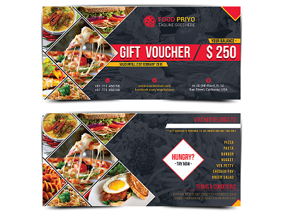 Restaurant Gift Voucher Template discount fast food gift voucher graphic design hungry pizza snacks template ticket design voucher voucher template