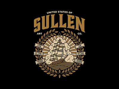 Sullen Art Collective badge illustration line merch monogram ship tattoo trad trad tatoo vector wreath