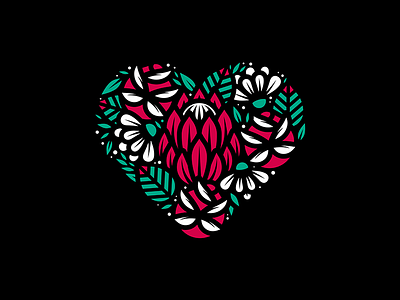 Badlands Brand badge design flowers heart illustration leaf leafs love heart protea vector warrata