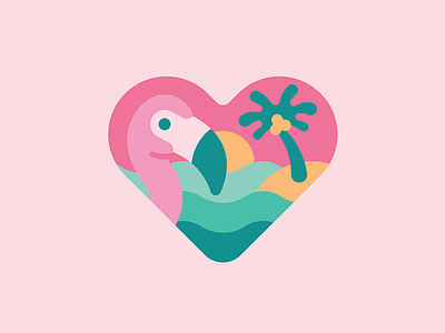 Falmingo | Art badge beach beach party colour design flamingo heart illustration island line love love heart palm tree summer sun tropical vector waves