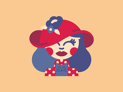 Lady in red | Art cartoon cat character character design character illustration design flower hat hair hat illustration polka dot summer hat vector