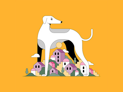 Valparaiso city dog hills illustration landscape pooch pup puppy scene scenery