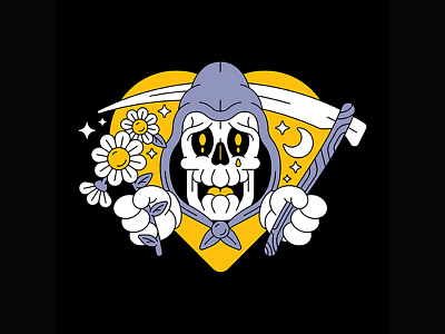 ALT. alt apparel band merch cartoon character daisy design flower heart illustration love heart merch reaper sad scythe