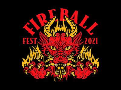 Fireball artwork badge claws demon dragon festival fire breather fireball flames horns illustration illustrator reptile scales tallons teeth vector whiskey whisky