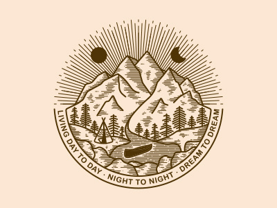 Living Life apparel badge band design etching life line living mountain shine single weight vector