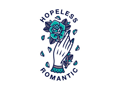 HOPELESS ROMANTIC blue hand hopeless hopeless romantic line petal romantic rose tattoo tattoo flash vector