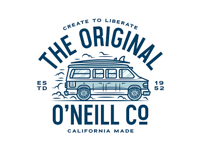 O'neill Co badge camper car illustration line oniell surfing type van