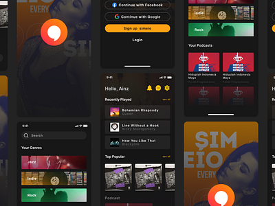 simeío music app branding chat dark design graphic design karaoke logo music music app music ui podcast social song spotify stream streaming ui ui design uiux ux
