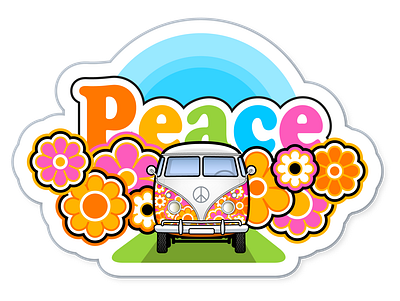 FlowerPower Van apple beetlebug flower flowerpower illustration illustrator imessage iphone peace stickers volkswagen