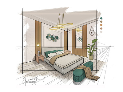 Bedroom Interior Digital Illustration architecture conceptdesign design handdrawn illustration interiordesign photoshop sketch