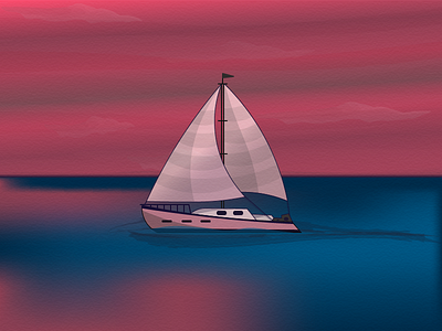 Sunset and boat august boat drawing illustration practice sea summer sunset vector