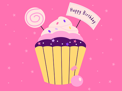 Learning Graphic Design: Day 7 branding cupcake design graphic design happy birthday icon illustration logo muffin sticker typography ui vector
