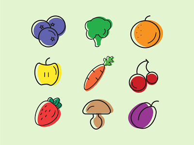 Icon set branding colors design fruits graphic design icon icon set illustration logo typography ui vector vegetables