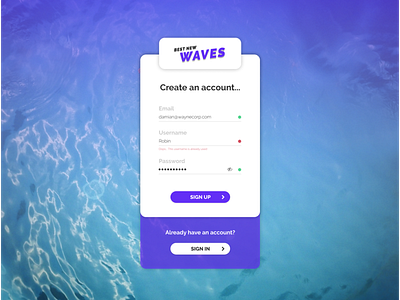 Daily UI design Challenge 001 : Sign Up 001 dailyui design signup ui water waves web webdesign