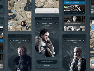 Application Mobile - Game of Thrones app app design application caracters design game of thrones map mobile ui web webdesign