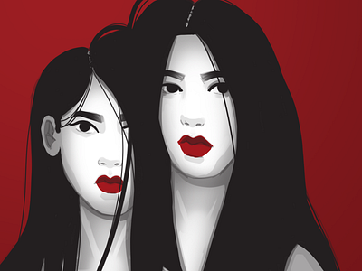 Women dark draw hair illustration red woman illustration