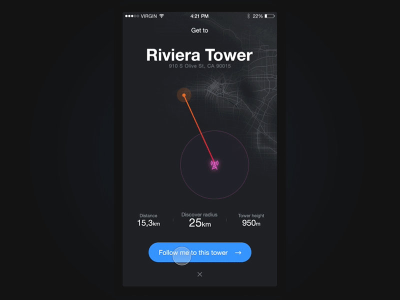 Towers animation app application design interface ios iphone map mobile travel ui ux