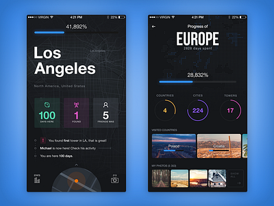 Explors. City and Continent app application design interface ios iphone mobile photo progress travel ui ux