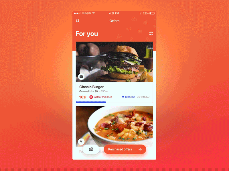 Open offer flow animation app application design food interaction ios iphone mobile