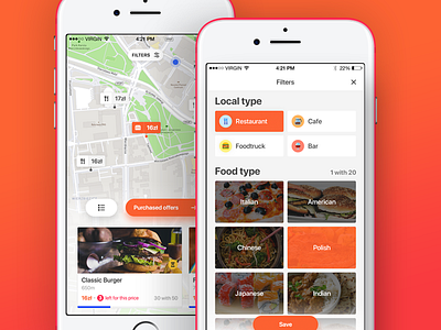 Map and filters app application filters food interface ios iphone map offer ui