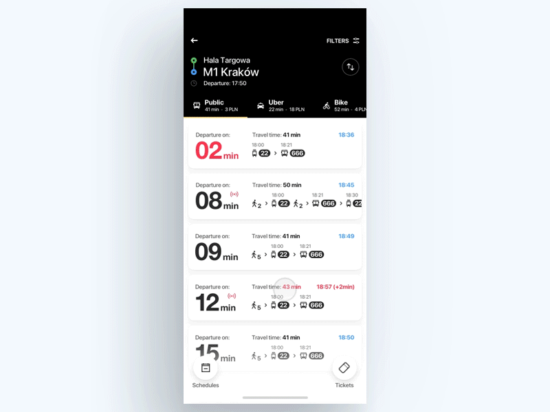 Route - animation animation app departure interface list public transport route train ui ux