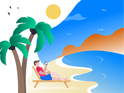 Relaxing on the beach beach design man man on beach relaxing sunrise sunset vector