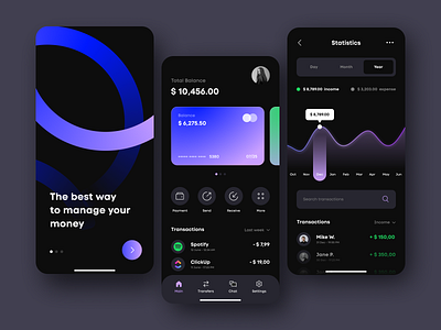 Finance Mobile App app application bank banking card dark dark mode design finance mobile money transaction ui ux