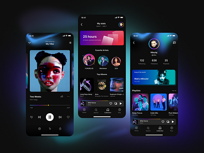 Music Mobile App app application dark dark mode design music product design ui uiux ux