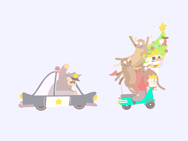 Christmas critters loop animation chase christmas cute funny pastel police santa snowman tree weird