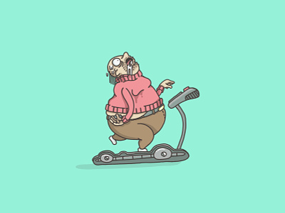 January colorful colourful creepy design diet app exercise fat funny graphic illustration pastel pink run treadmill weird