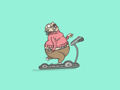 January colorful colourful creepy design diet app exercise fat funny graphic illustration pastel pink run treadmill weird