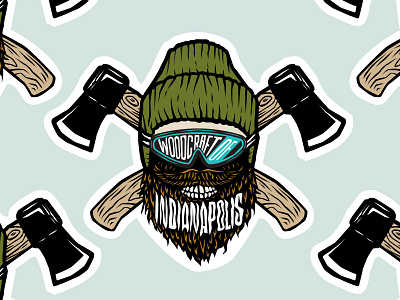 Woodcraft Stickers - Indianapolis, Lumberjack adventure axe beanie beard eyewear glasses goggles hand drawn typography illustration indiana indianapolis lumberjack mountains mustache sticker typography wanderlust wood woodcraft woodworking