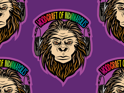 Woodcraft Stickers - Indianapolis, Bigfoot bigfoot cave cave man caveman earbuds earmuffs hair hipster illustration music pnw portrait rainbow rock n roll sasquatch tools wood woodcraft woodworking