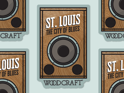 Woodcraft Stickers - St. Louis, The City of Blues amp antique blues drums guitar illustration missouri music retro speaker st louis st. louis sticker the city of blues vintage wood woodcraft woodgrain woodworking