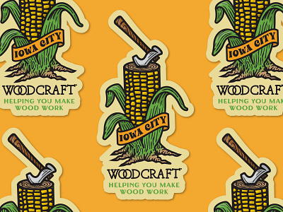 Woodcraft Stickers - Iowa City, Iowa ax corn ear ear of corn farm farmers farming food harvest illustration iowa iowa city lumberjack midwest tree trippy wood woodcraft woodworking