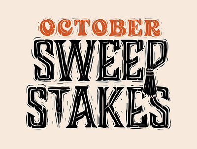 October Sweepstakes Lettering Concept, 2022 autumn bone bones broom fall halloween hocus pocus illustration inktober lettering linocut october spooky stake stakes sweep sweepstakes vampire witch witchcraft