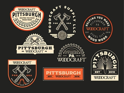 Woodcraft of Pittsburgh Badges, 2022 axe badge blade carpenter carpentry handcrafted industrial logo lumberjack pennsylvania pittsburgh retro saw steel city tools vintage wood woodcraft woodwork woodworking