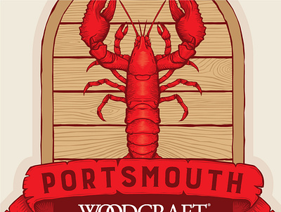 Woodcraft of Portsmouth Sticker - Lobster Theme, 2022 boat creature fish fisherman fishing lighthouse linocut lobster nautical ocean pirate portsmouth ribbon sea seafood ship shrimp wood woodcraft woodworking