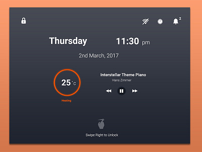 Home Monitoring Dashboard. (Night Mode - Locked Screen) dashboard design mockup ux visual