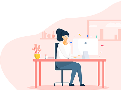 Business woman at office business illustration imac office woman womansday work working workplace workspace