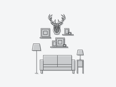 living room couch deer furniture home illustration lamp living room vector