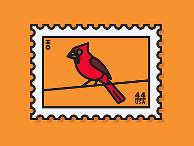 cardinal bird cardinal illustration ohio orange red stamp vector