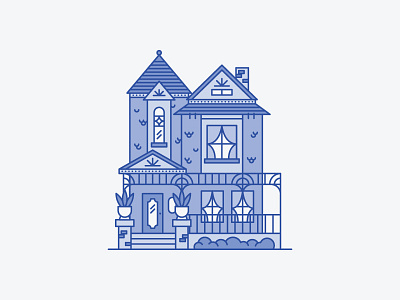 blue building deck home house illustration plant window