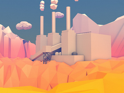 Low Poly Factory v2 3d c4d cinema4d experiments fantasy industrial low lowpoly poly poster render scene shapes