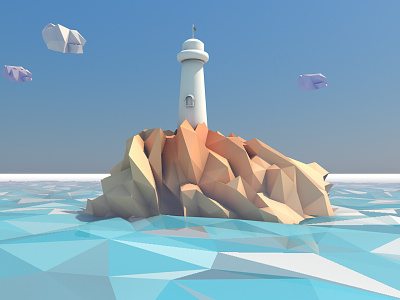 Lighthouse in low poly world 3d 4d c4d cinema cinema4d experiments fantasy free freebie illustration industrial iphone iphone4 iphone5 lighthouse low lowpoly poly poster render retina scene see shapes wallpaper water