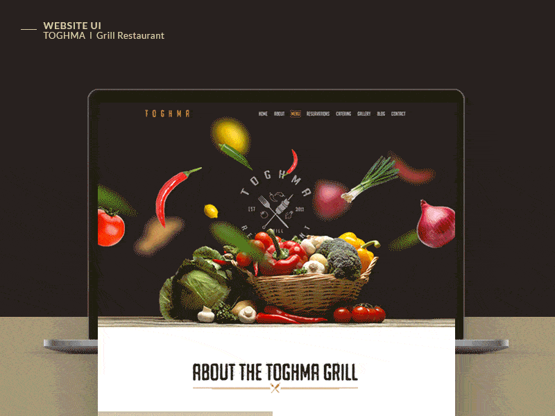 Toghma Grill Restaurant Website Ui Design food and drink branding logo design mk designer graphics toghma grill branding toghma grill restaurant toghma website design ui design